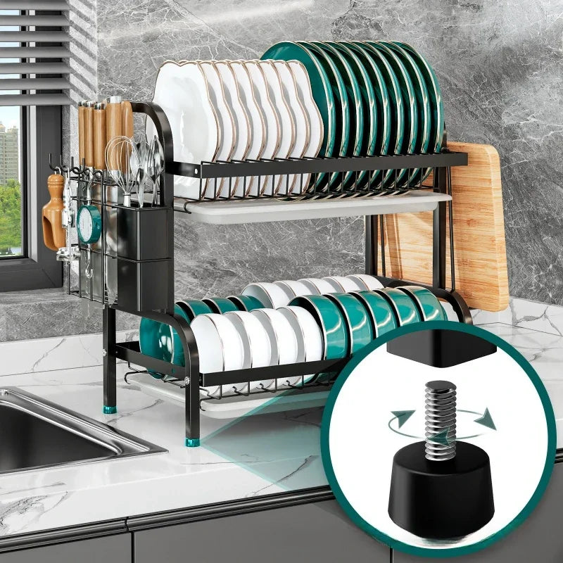 Kitchen Dish Storage Rack Pull Dish Water Filter Rack Countertop Multifunctional Dish Rack Dish and Chopsticks Drain Rack Oasis Select