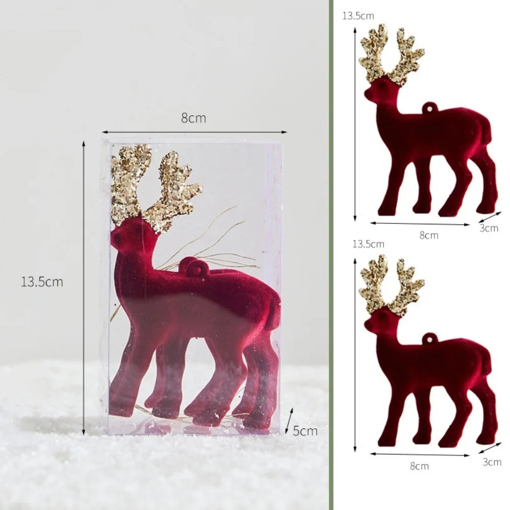 Wine Red Velvet Flocked Christmas Ball Ornaments | Elk Wreath