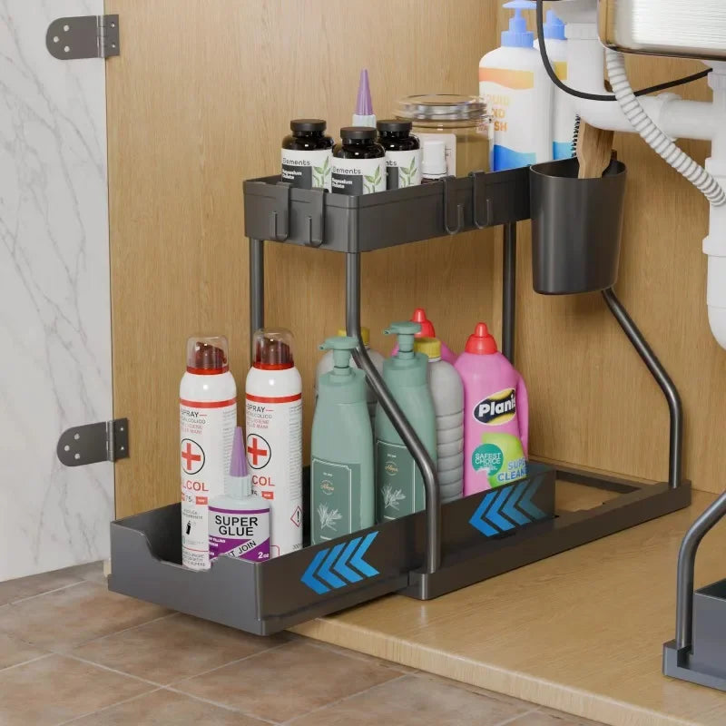 Space-Saving Organizer shelf 2-Tier Pull-Out Storage Organizer Durable Large Capacity Drawer for Kitchen and Bathroom Essentials Oasis Select