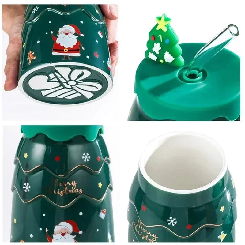 Christmas Creative Elk Snowman Ceramic Cup Creative Christmas Tree Cup with Lid Straw Gift Practical Cartoon Cup Oasis Select