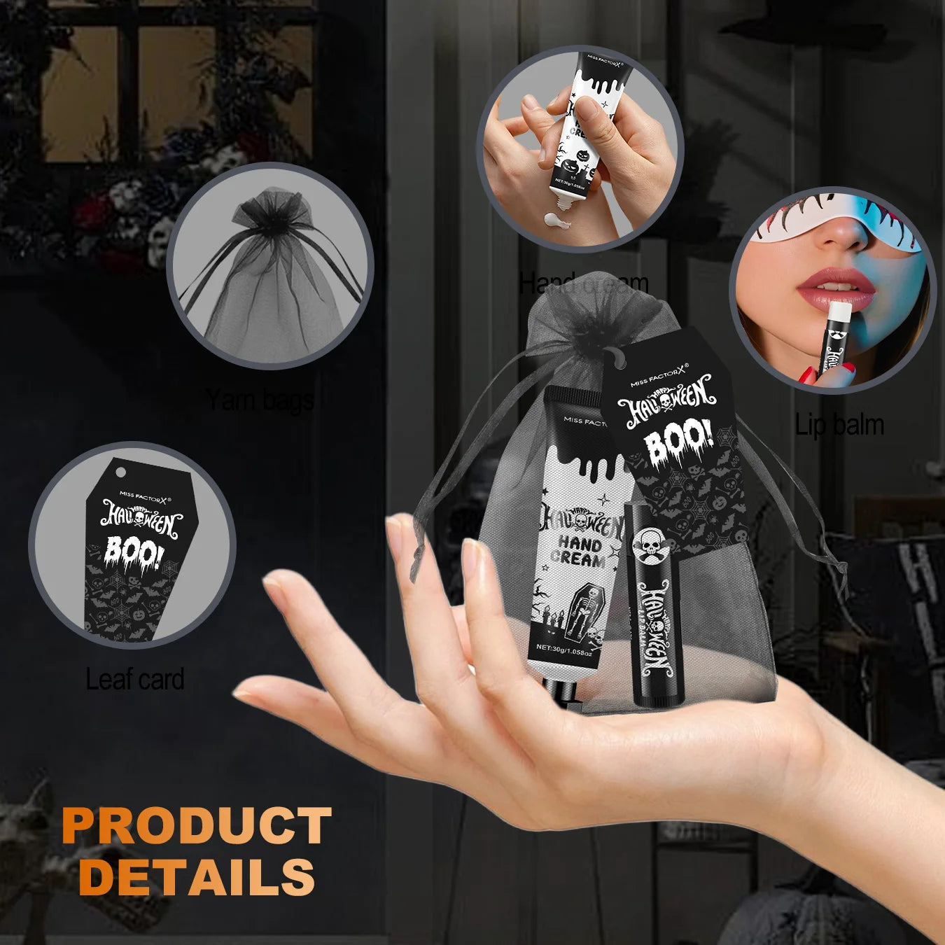 Halloween assembly gift 96PCS/box hand cream lipstick in bulk with BOO card and black gift bag Oasis Select