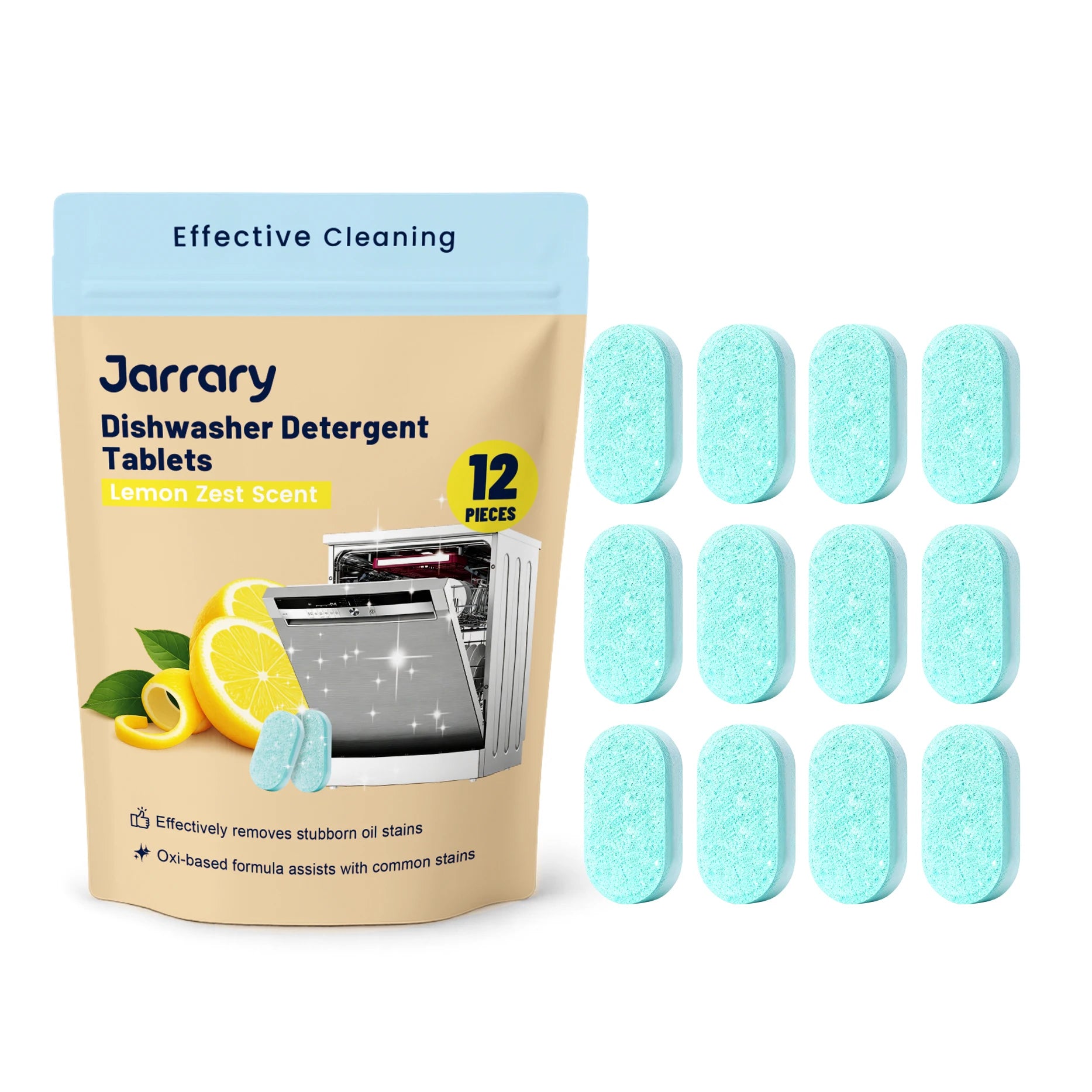 Dishwasher Cleaner Tablets Deep Cleaning & Odor Remove Grease Residue and Grime for Fresher Cleaner Machine Restore Shine Oasis Select 12pcs boxed