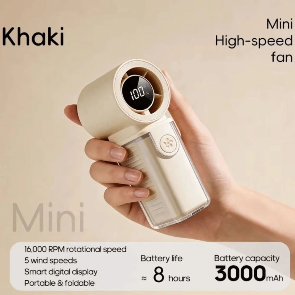 3000mAh Battery Mini Handheld Fan LED Display 5 Gear Wind Portable Pocket Fan High Speed USB Rechargeable Rechargeable Fan Oasis Select