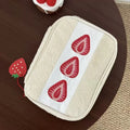 Cute Embroidered Strawberry Pencil Case Portable Stationery Pen Box Multi Functional Large Capacity Makeup Bag Storage Bag Oasis Select beige