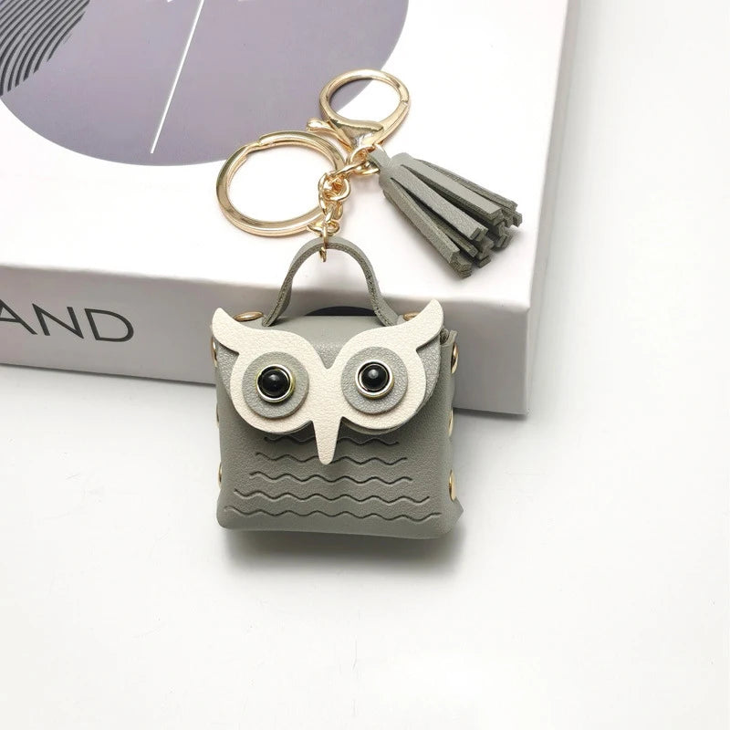 SXH 1PC Cute Key Bag Owl Coin Purse Mini School Bag Car Key Chain Pendant Lady Wallet Leather Coin Purses Coin Purse Keychain Oasis Select B