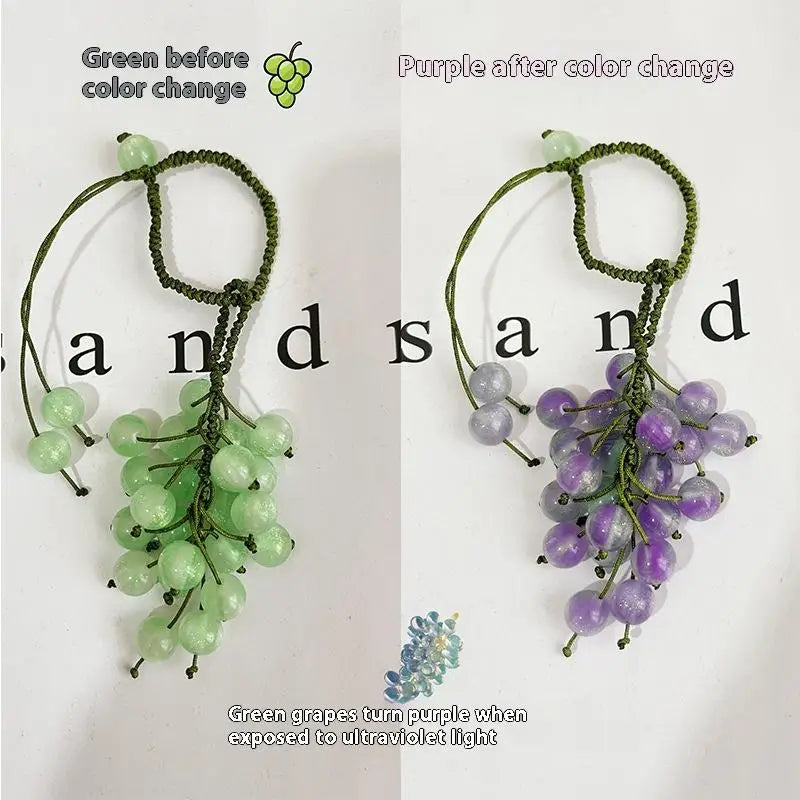 Color-changing Grape Pendant Keychain DIY Hand Woven Material Package Bead Car Key Backpack Pendant Decoration Accessory Oasis Select A1