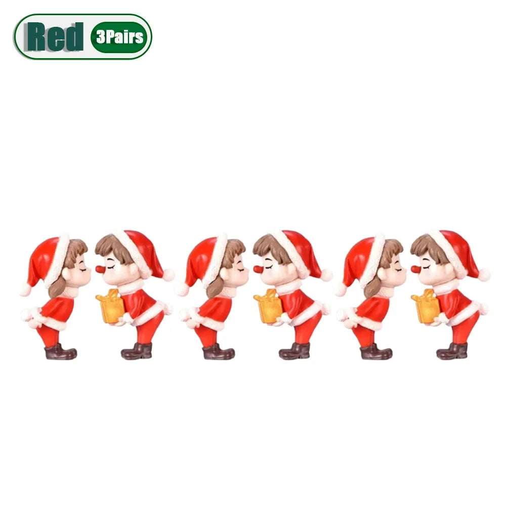 1-20Pairs Mini Christmas Couple Dolls DIY Christmas Decoration Accessories Cute Christmas Couple Dolls Desktop Ornaments Oasis Select Red-3Pairs As Shown