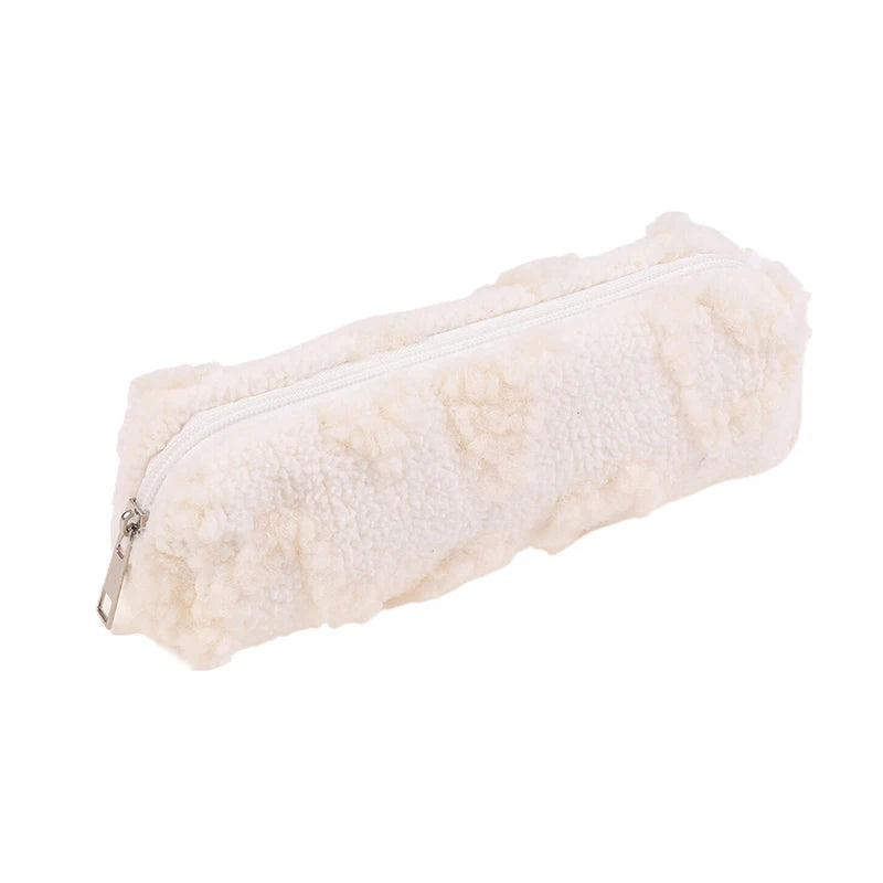 Plush Makeup Bag with Handle | Cute Love Print Travel Pouch Cosmetic Travel Bag Oasis Select Beige