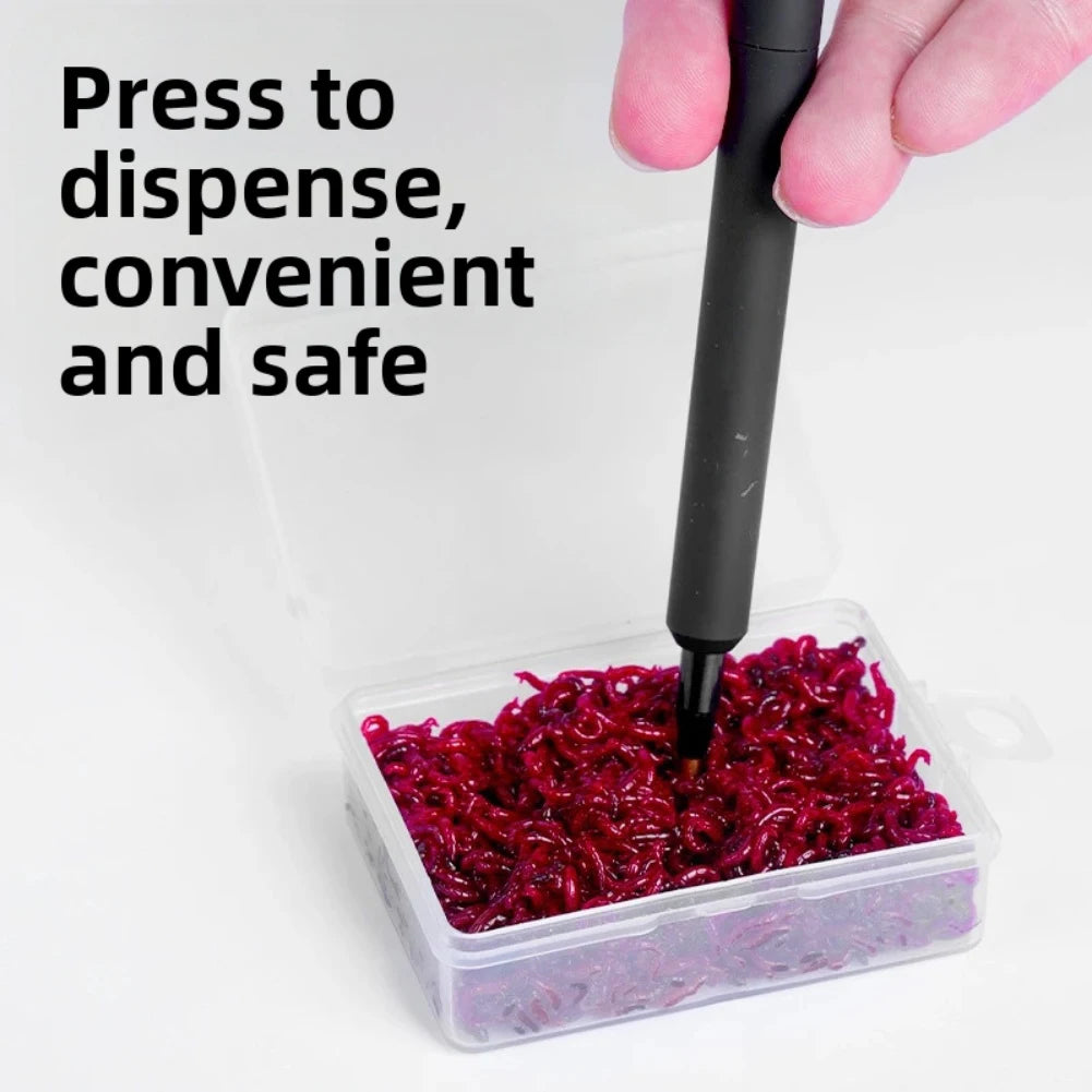 Red worm baiting device for fishing hooks size 4 to 7 automatic insertion tool with plastic body and 13mm needle length Oasis Select