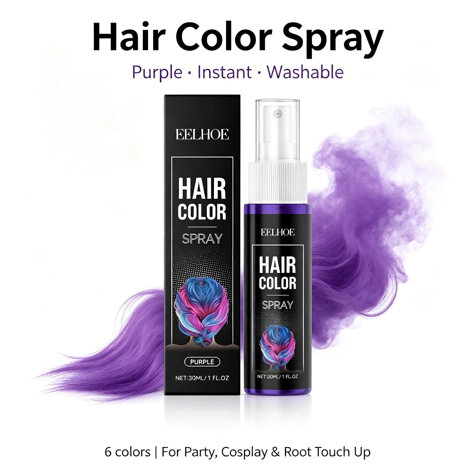 Hair Color Spray Temporary Hair Dye Purple Instant Color Washable Party Cosplay Hair Styling Root Touch Up Costume Wig 30ml Oasis Select