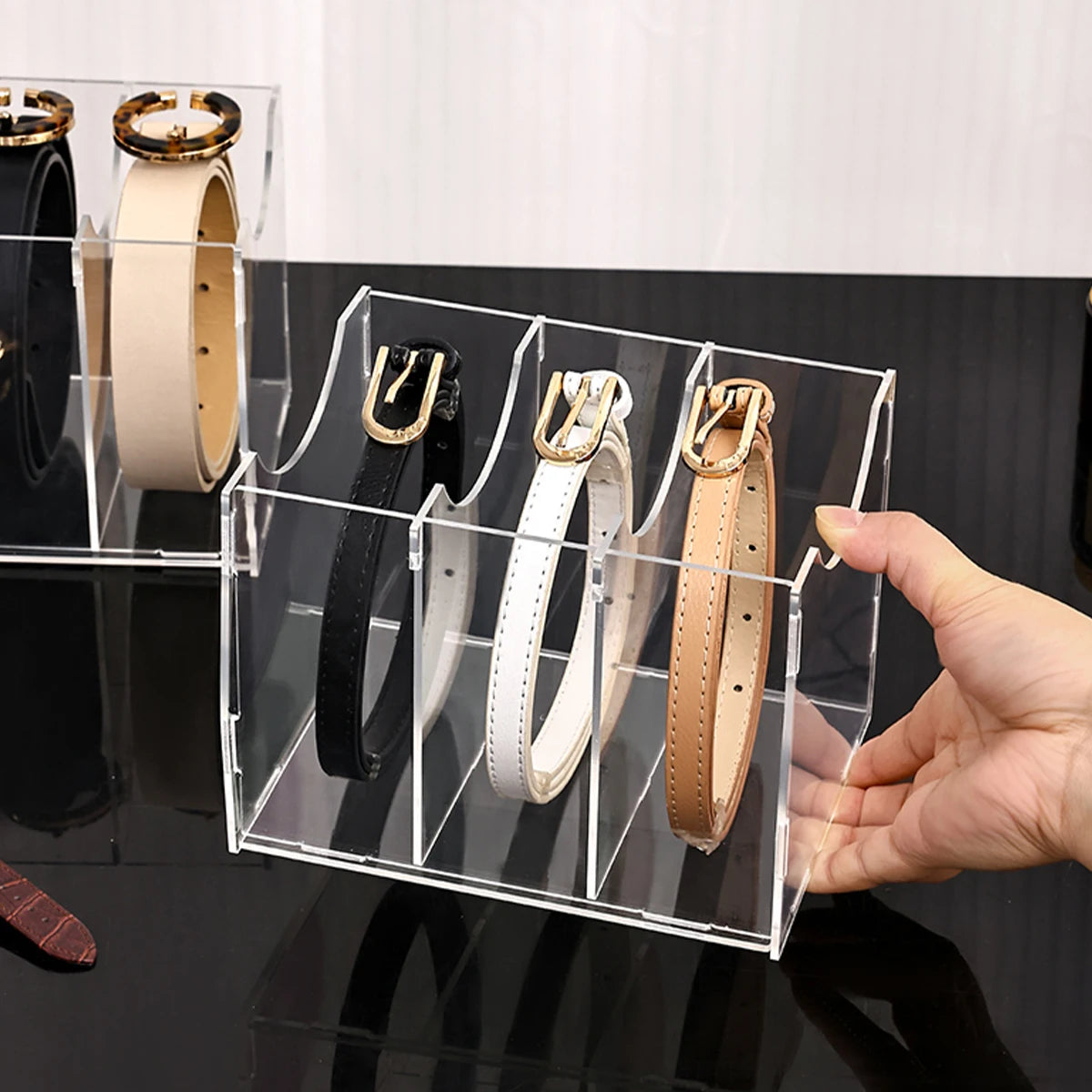 1pc Transparent belt storage box, assembled version, suitable for belts, ties, neckties, wardrobe organizing and storage rack Oasis Select