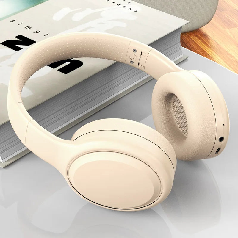 Bluetooth 5.3 Headphones 3.5mm Wired Headsets Over Ear Gaming Earphones Foldable Wireless Earphones with Mic TF/AUX Music Play Oasis Select Beige
