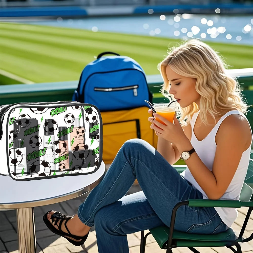 Football-themed PVC Toiletry Bag, Makeup Bag, Suitable for Men and Women, Transparent Travel Toiletries Storage Bag Makeup Bag Oasis Select