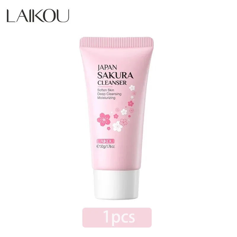 LAIKOU Sakura Facial Cleanser Foam Face Wash Remove Blackhead Moisturizing Shrink Pores Deep Cleaning Oil Control Skin Care 50g Oasis Select 1pcs