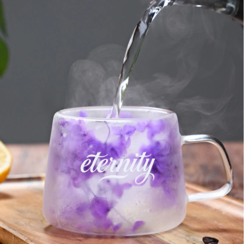 200ml Double Walled Glass Mug Cup Coffee Mug with Dry Flowers Decorative Creative Flower Mug Home Water Cup Drinking Glasses Oasis Select