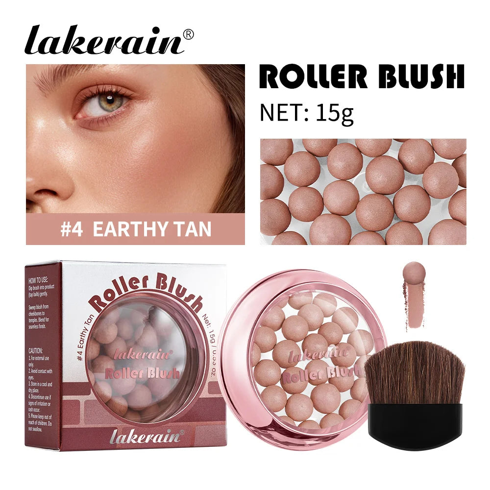 Lakerain Roller Blush Long-lasting Holding Natural Makeup Blusher Lightweight Shimming Spherical Blush Powder Beads Cosmetics Oasis Select 04 Earthy Tan