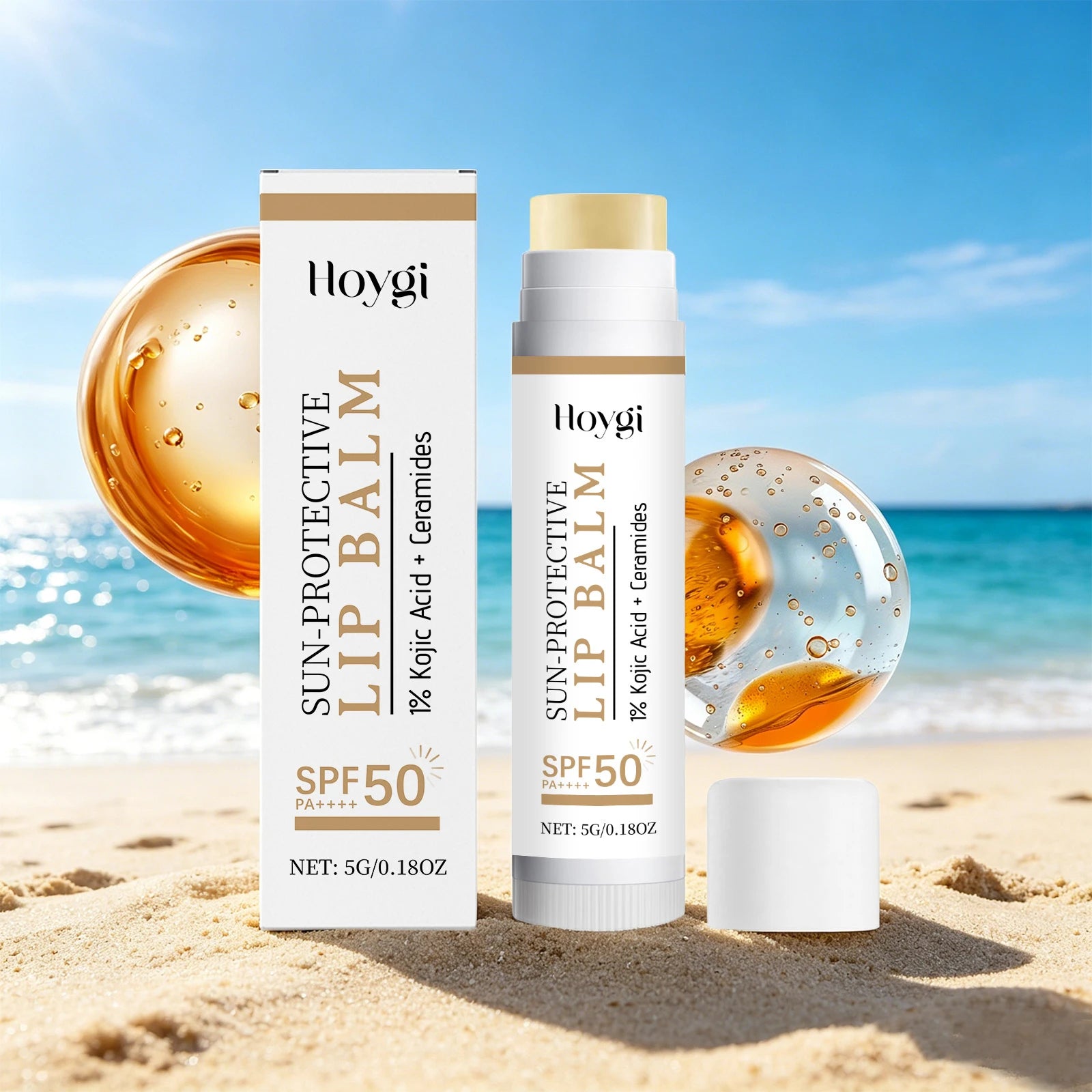 Spf50 Pa++++ Lip Balm 5g with 1% Kojic Acid & Ceramides, UV Protection Brightening Moisturizing Lip Stick for Dry Chapped Lips Oasis Select