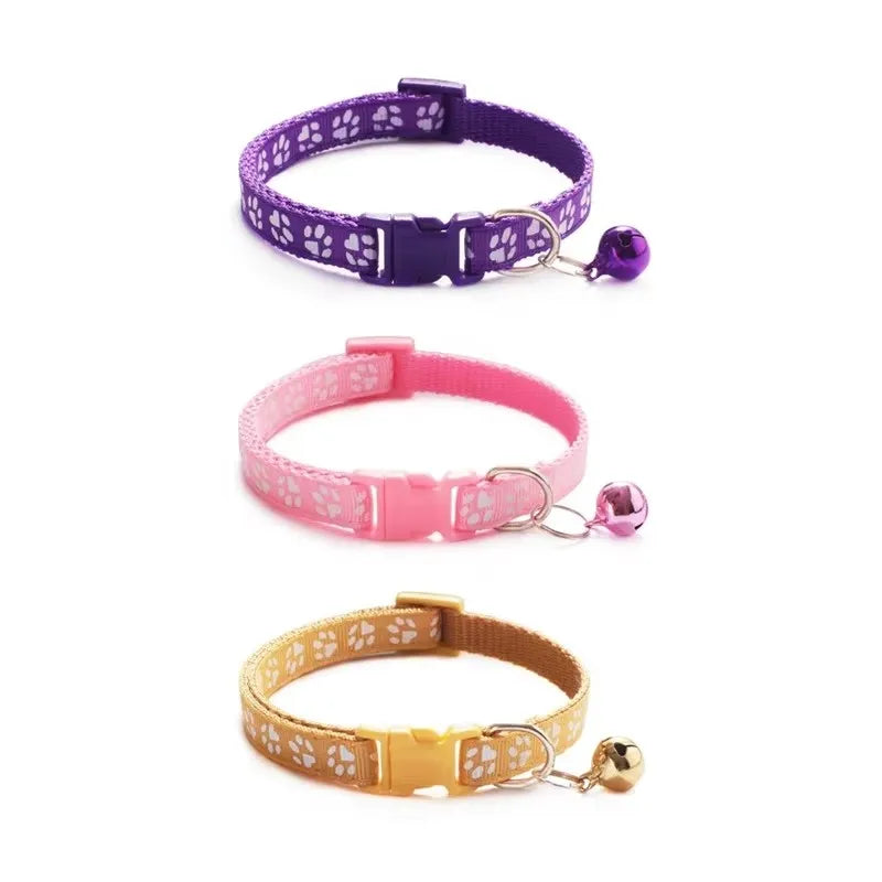 1 Pet Collar Bell Cartoon Footprints Colorful Dog Puppy Cat