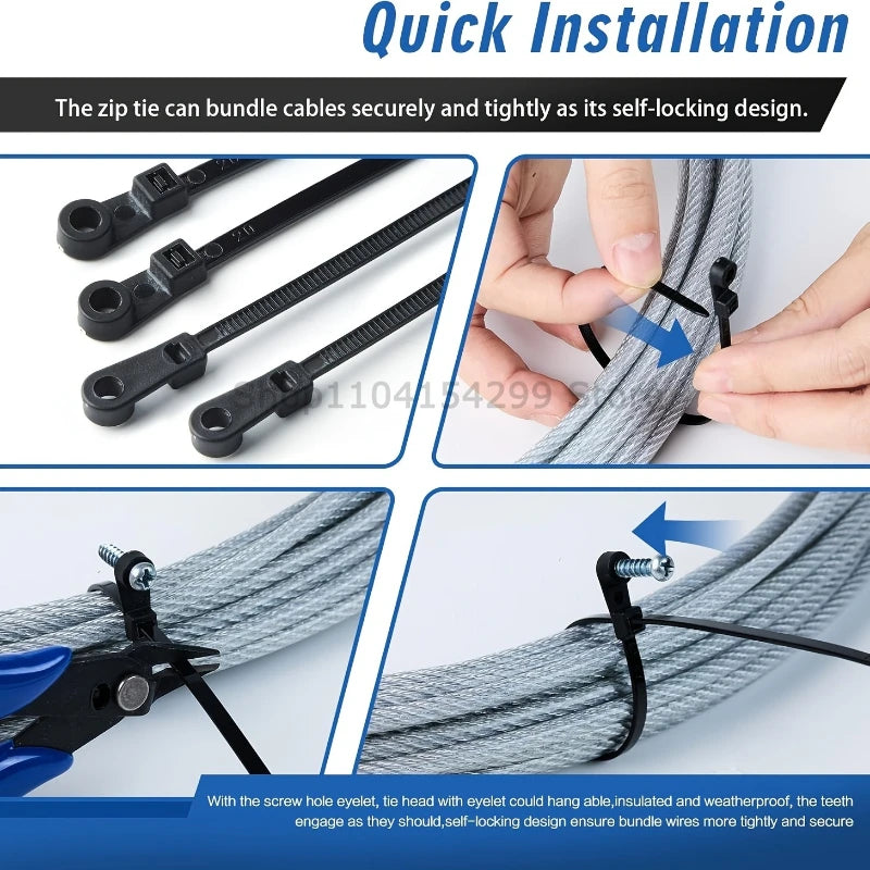 New Screw Hole Nylon Cable Ties Multipurpose Heavy Duty Adjustable Self-locking Cord Ties Organizer Straps DIY Fastening Loop