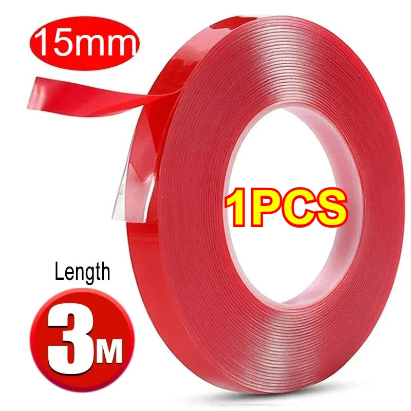Car Strong Double Sided Adhesive Stickers Tape Nano Transparent Reusable Waterproof Auto Tape Clean Tools Car Protect Sticker Oasis Select 15mmx3M-1PCS