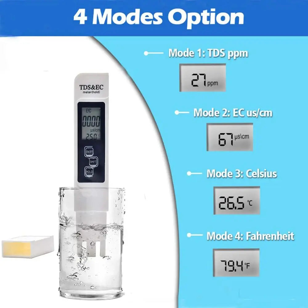 1PC White Digital Water Quality Tester TDS EC Meter Range 0 to 9990 Multifunctional Water Purity Temperature TEMP PPM Tester Oasis Select