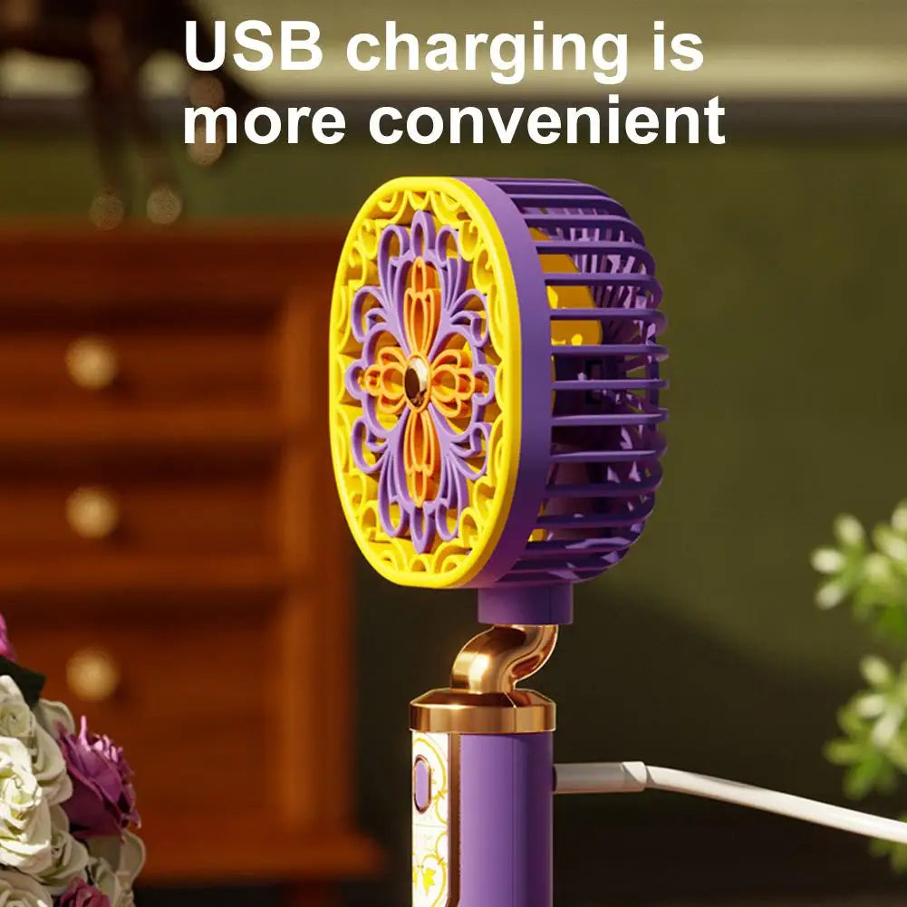 Vintage Handheld Fan Portable USB Rechargeable Mini Fan 3-Speed Desktop Fan with Phone Stand Cooling Summer Gadget Oasis Select