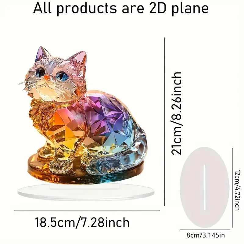 2D Colorful Animal Acrylic Ornaments Colorful Cat Figurine Decoration Kitten Standing Miniature Desktop Decoration For Home Oasis Select B12