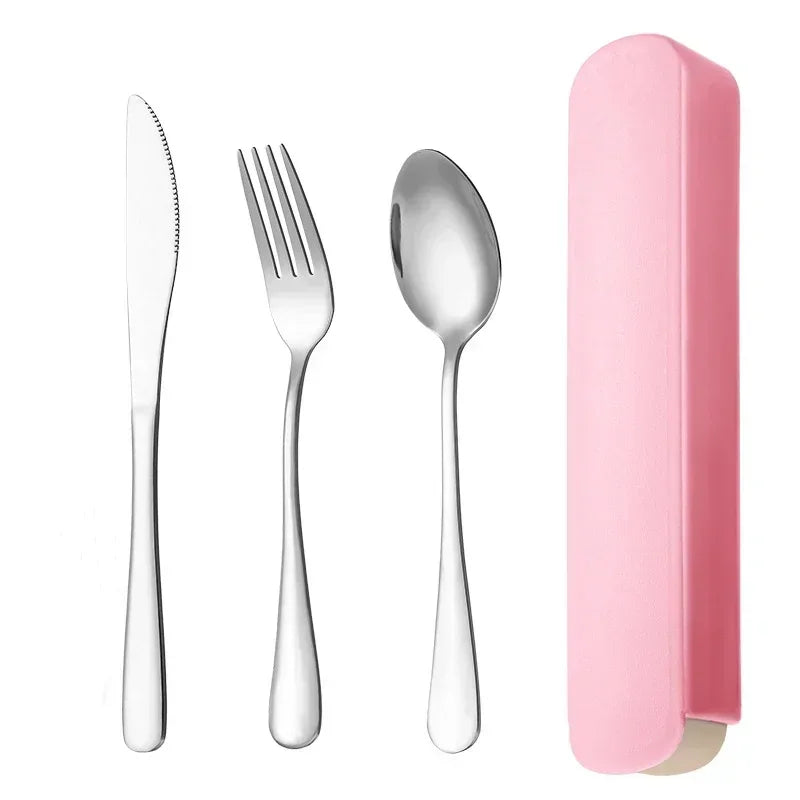 3/4pcs Portable Stainless Steel Cutlery Suit with Storage Box Chopstick Fork Spoon Knife Travel Tableware Set Camping Cutlery Oasis Select Red A