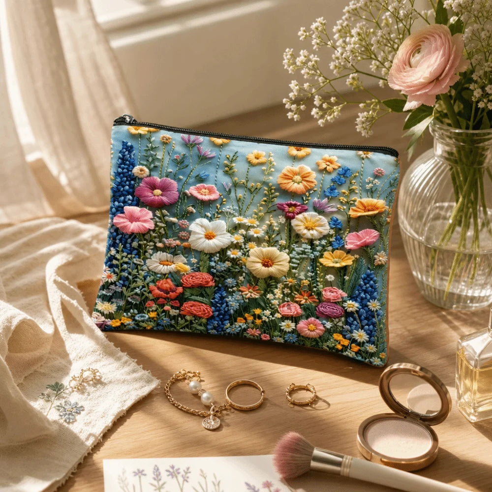 Floral Canvas Makeup Bag – Large Zipper Cosmetics Organizer