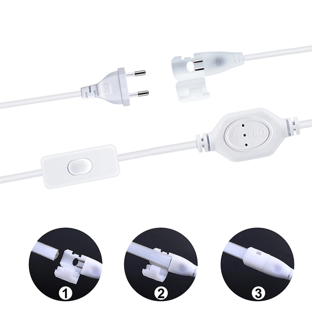 Power Plug with ON/OFF Switch For 220V 110V COB LED Strip Light,Free Soldering EU/US Power Plug Cable LED Light Accessory Oasis Select