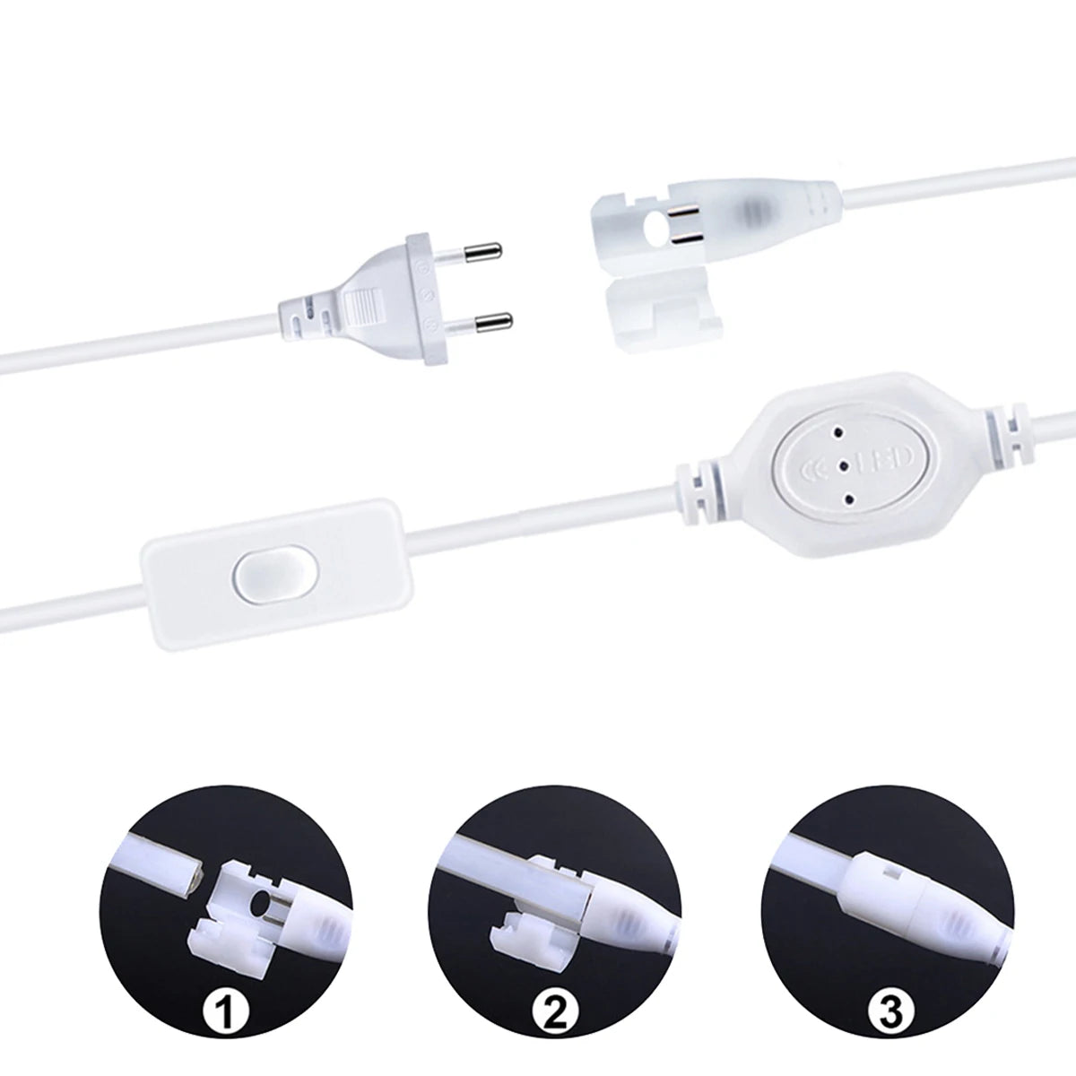 Power Plug with ON/OFF Switch For 220V 110V COB LED Strip Light,Free Soldering EU/US Power Plug Cable LED Light Accessory Oasis Select