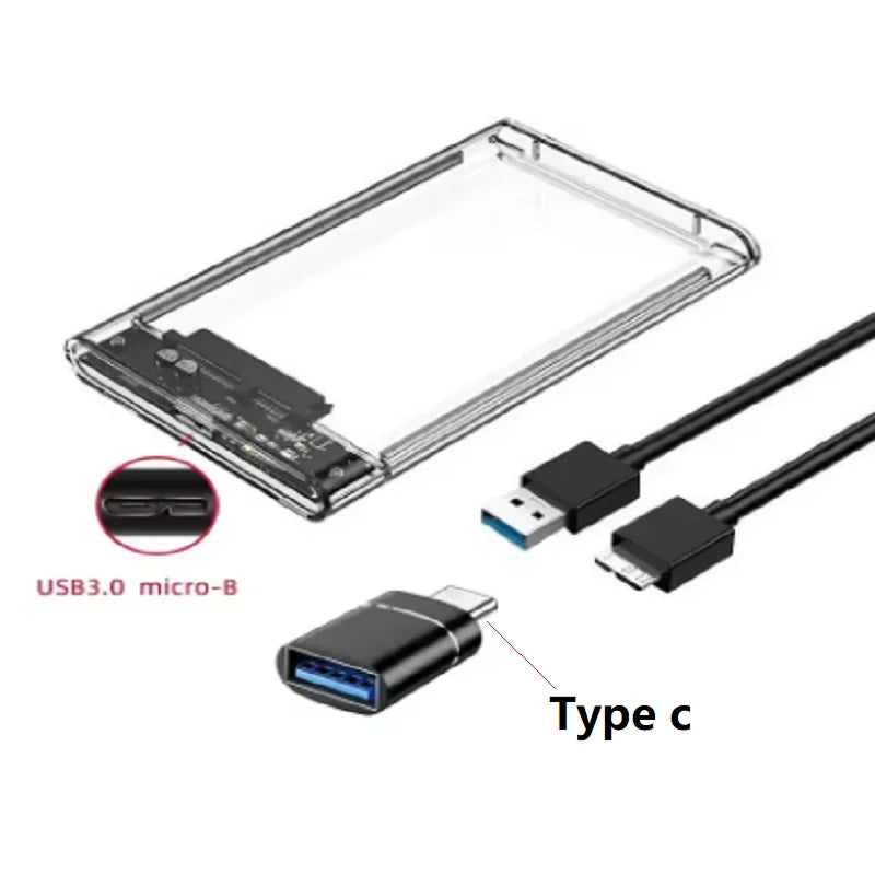 2.5 Inch Transparent HDD Case HDD Enclosure SSD SATA To USB 3.0 Type-C 3.1 Adapter Portable External Hard Drive Box Tool-Free Oasis Select Micro B-USB A OTG