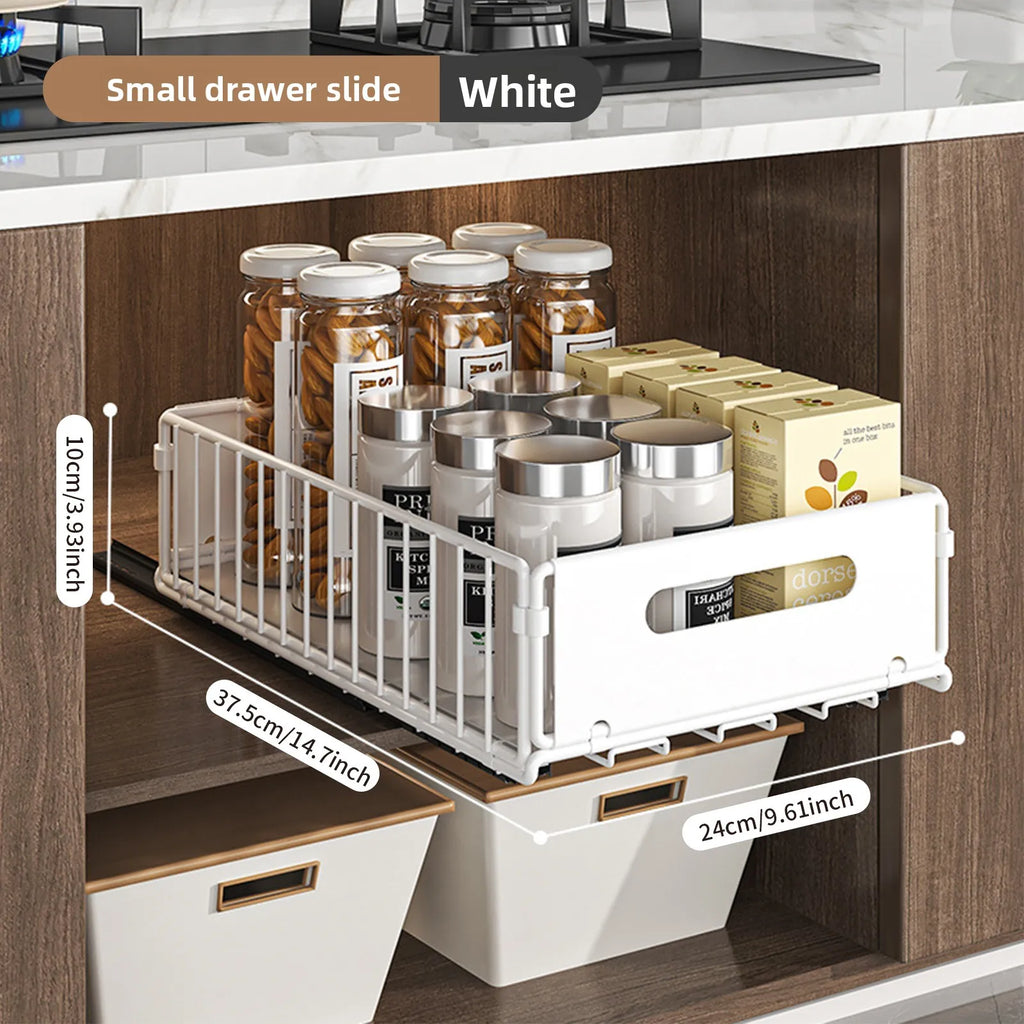 Built-in pull basket in cabinet, multi-functional pull-out snack storage rack, household kitchen sink lower shelf, no punching Oasis Select White Small 1PCS