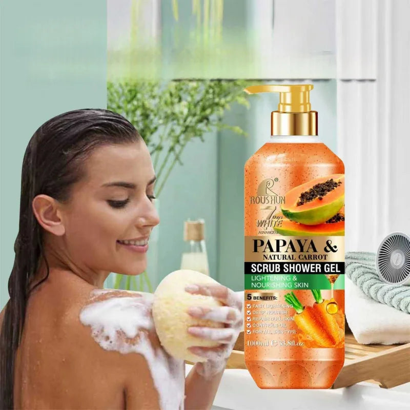 ROUSHUN Papaya Carrot Scrub Shower Gel 1000ml – Moisturizing