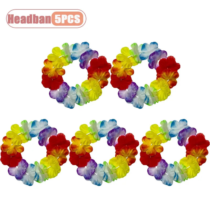 1-40PCS Faux Flower Headband and Wristband Set Multicolor Festive Party Dance Floral Crown Corsage for Women Girls Cosplay Oasis Select Headband-5PCS