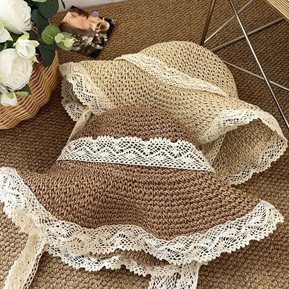 Women's Wide Brim Straw Sun Hat – Lace Beach UV Protection