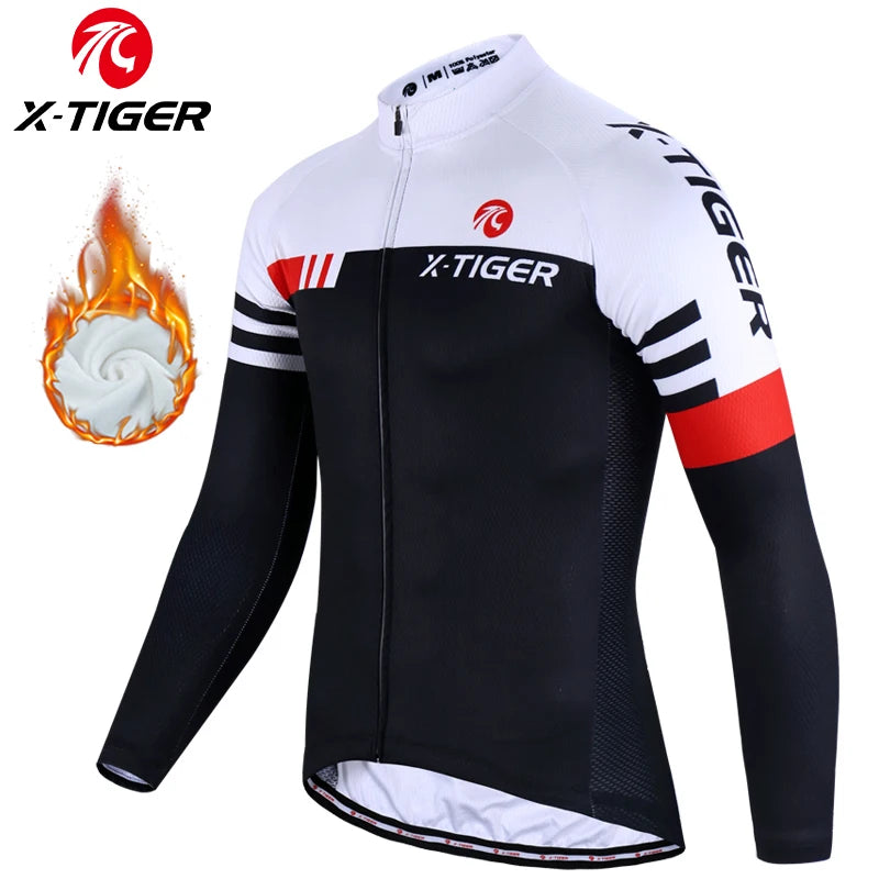 X-TIGER Winter Bike Jersey Men's Long Sleeve Thermal FleeceCycling Jersey with Pockets Road Bicycle Shirt Oasis Select XM-ZY-02301 XXXL