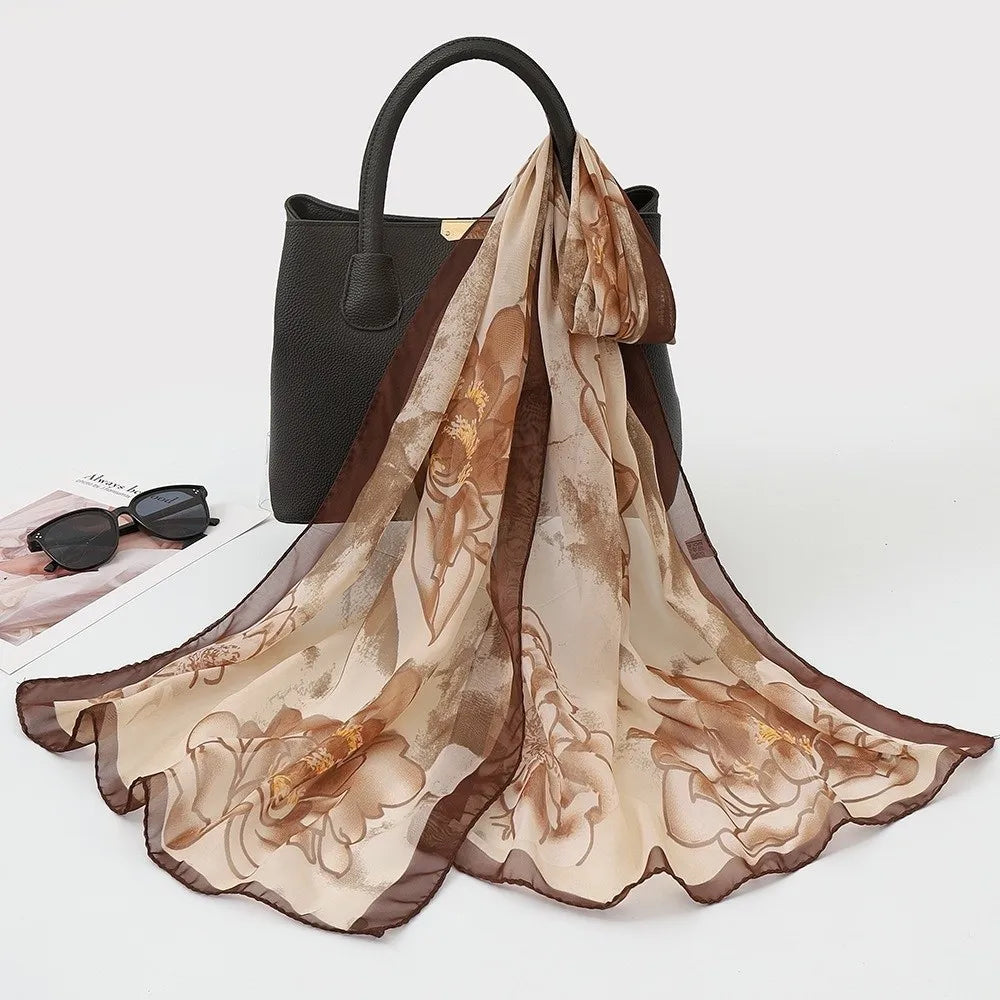Gifts Chiffon Printed Silk Scarf Floral Lotus Thin Beach Travel Photography Shawl Breathable Long Silk Scarf Oasis Select 7
