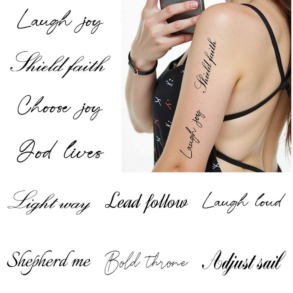 Waterproof Temporary Tattoo Stickers – Black Words & Feather