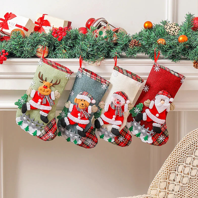 Linen Large Christmas Stocking Fence Christmas Gift Bag Christmas Tree Hanging Ornaments Candy Bag Ornaments Oasis Select