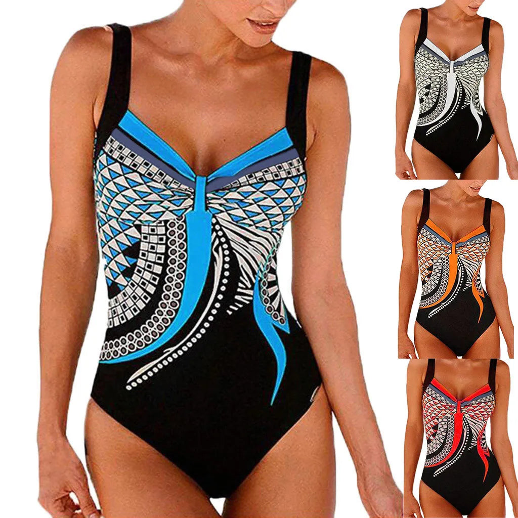Ladies' Enthic Style Graphics Printed Retro Summer Backless Sexy Fashion Swimwear Sreamless One Piece Sling Bathing Clothing Oasis Select