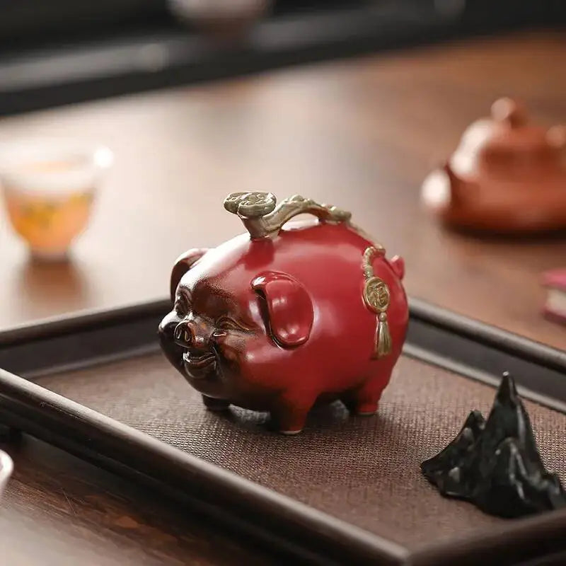 Ceramic Lucky Pig Wealth-Attracting Ornament Auspicious Tea Pet Desktop Craft Decoration Zodiac Mascot Gift Oasis Select