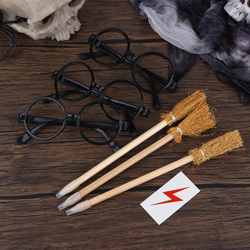 45Pcs/Set Wand Pencils Tattoo Stickers Broom And Glasses Wizard Party Favors Wizard Wands Theme Party Supplies Oasis Select