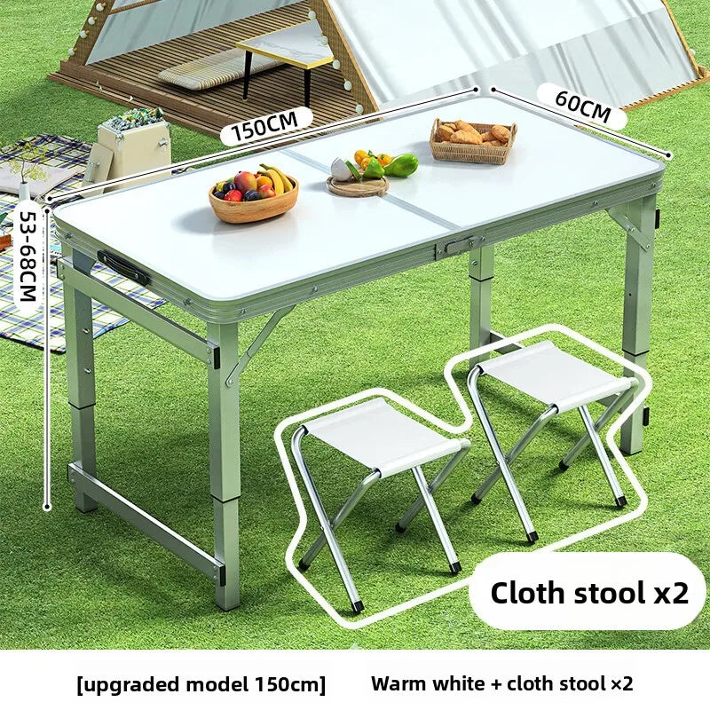 Folding table portable outdoor camping stall night market barbecue table aluminum alloy folding picnic table simple dining table Oasis Select White 150cm 2 stool