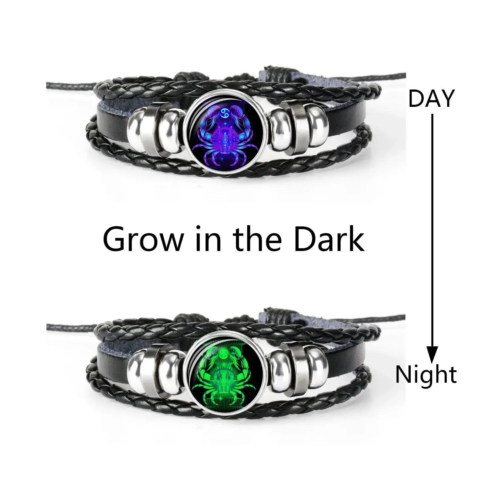 Zodiac Constellation Braided Leather Bracelet | Glass Dome Charm Charm Bracelet Oasis Select Cancer-Luminous
