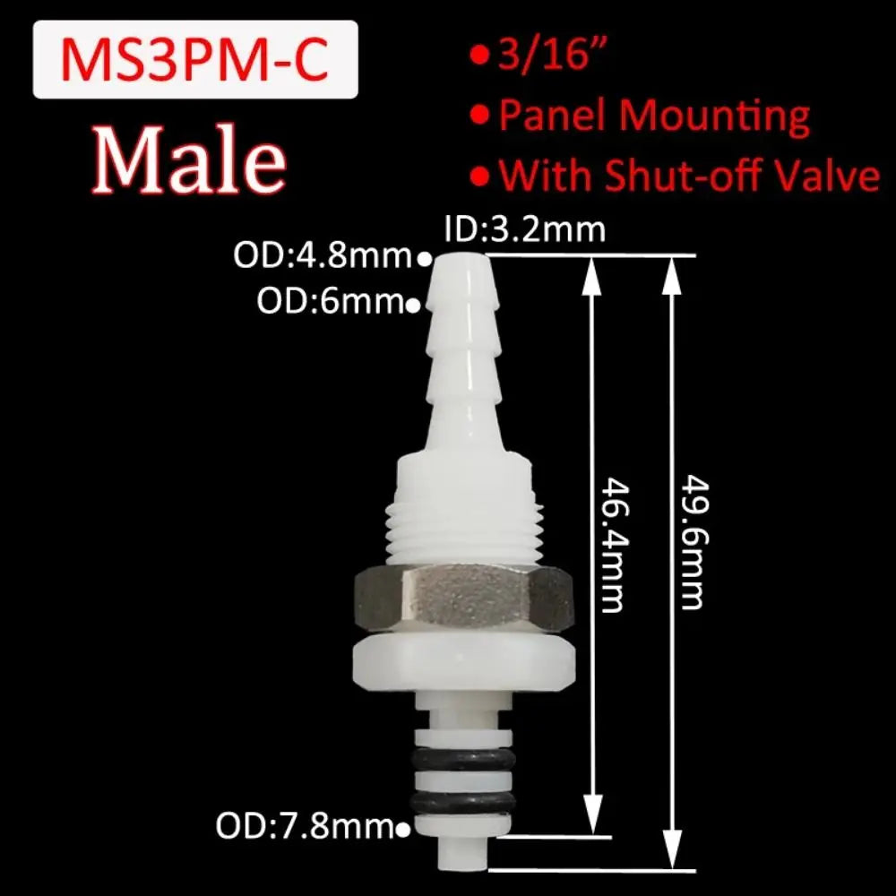 1Pc Disconnect Fitting Coupling Hose Joint Tube Connector Male Female Hose Barb Valved S-series 3/16 1/4 Quick Coupler Oasis Select MS3PM-C