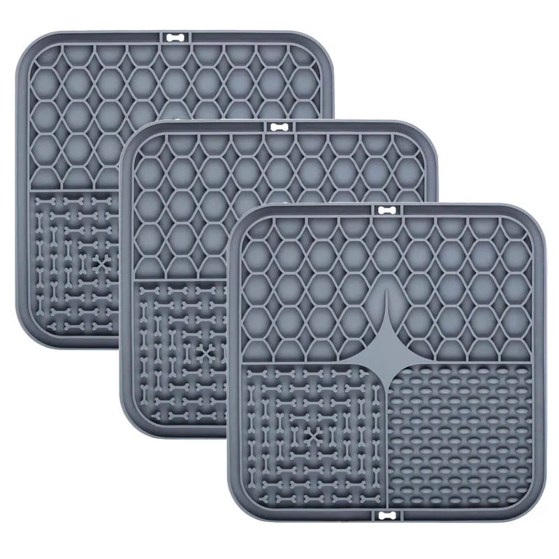 Food Grade Silicone Pet Dog and Cat Anti-Choking Slow Eating Tableware Tray Licking Mat Licking Plate Pet Yogurt Placemat Oasis Select grey-3pcs 15.5cmX15.5cm