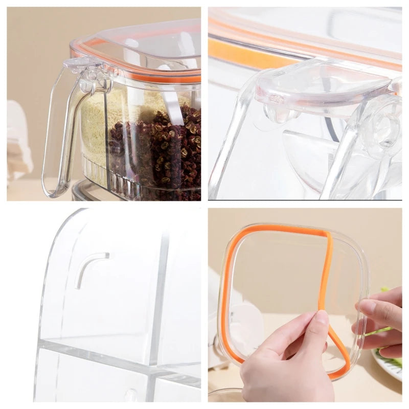 Multi-grid Salt Seasoning Box with Spoons and Sealed Lid Transparent Spice Jar Chili Powder Sugar Bowl Moisture-proof Container Oasis Select