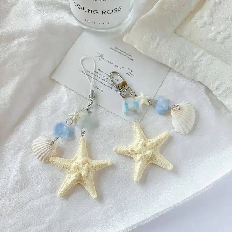 Seashell Keychain with Starfish Long Tail Charms Summer Travel Backpack Pendant for Girls and Women Oasis Select