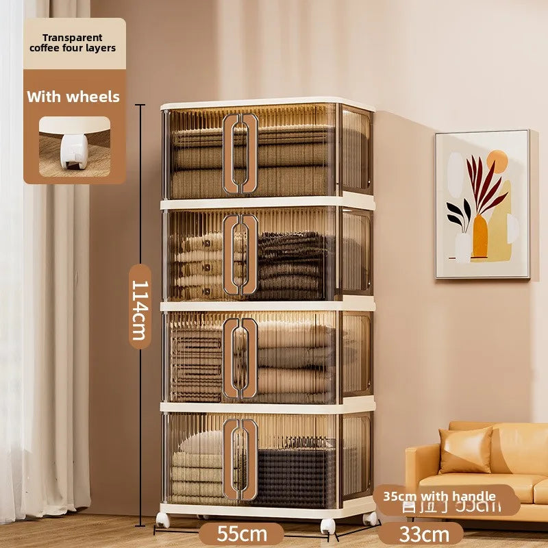 Household folding storage cabinet large capacity double door bedroom clothes toy locker free installation storage box Oasis Select 55-4-Through coffee